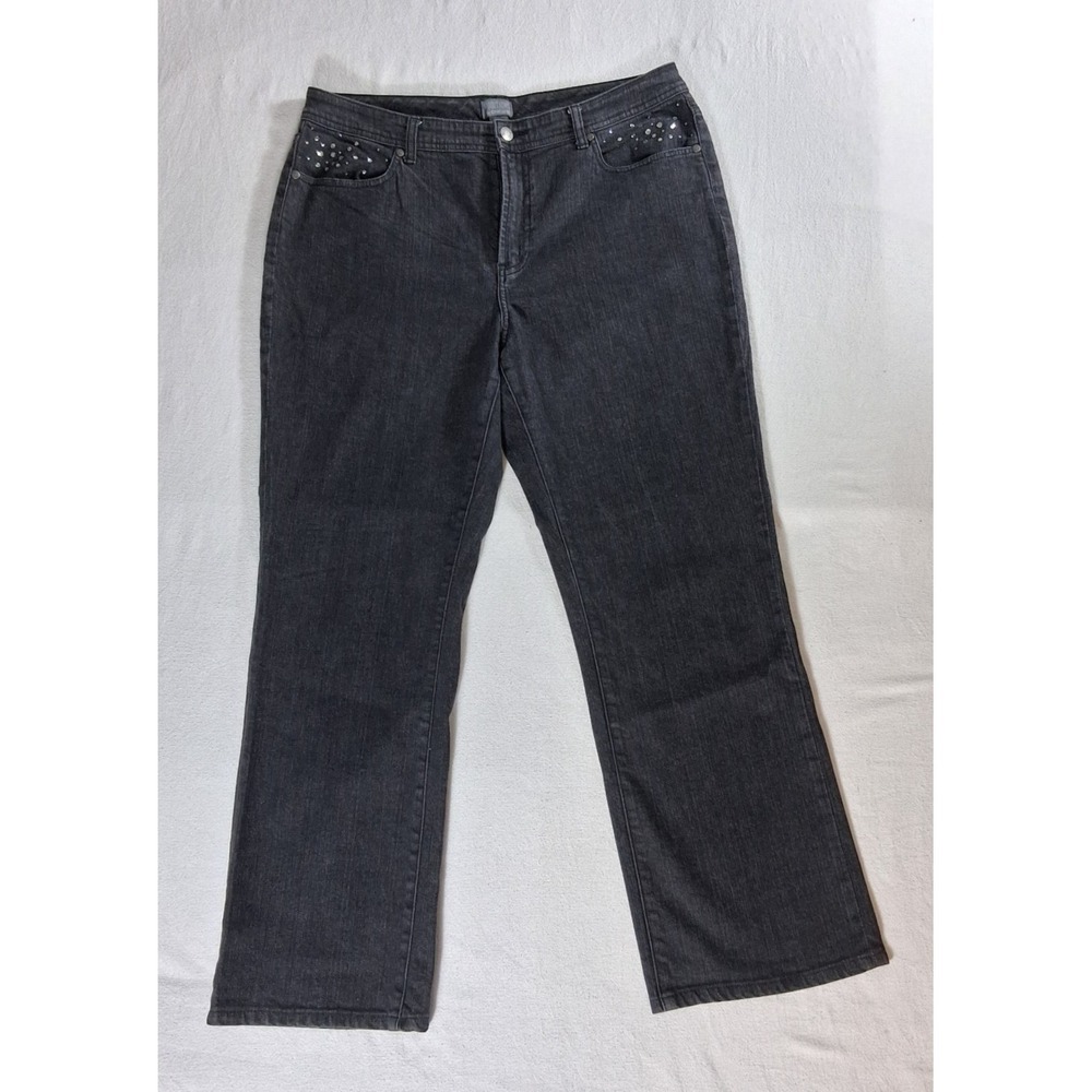 Chico's Additions Black Bootcut Jeans Rhinestone Pockets Size 2 Reg US 12